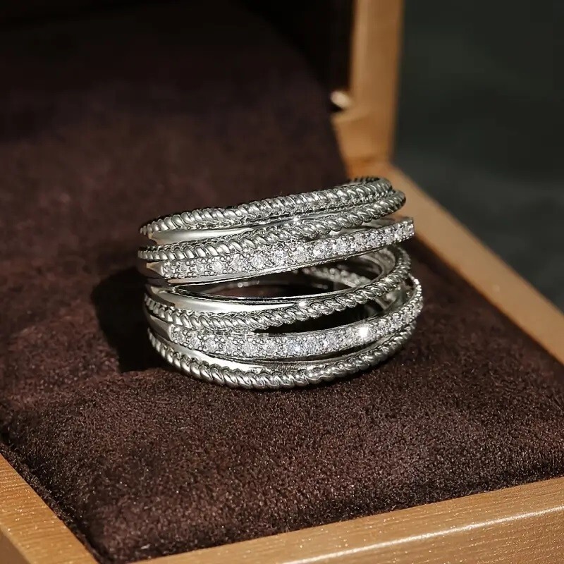 Elegant 925 Sterling Silver White Topaz New Fashion Charms Unique Ring Size 7