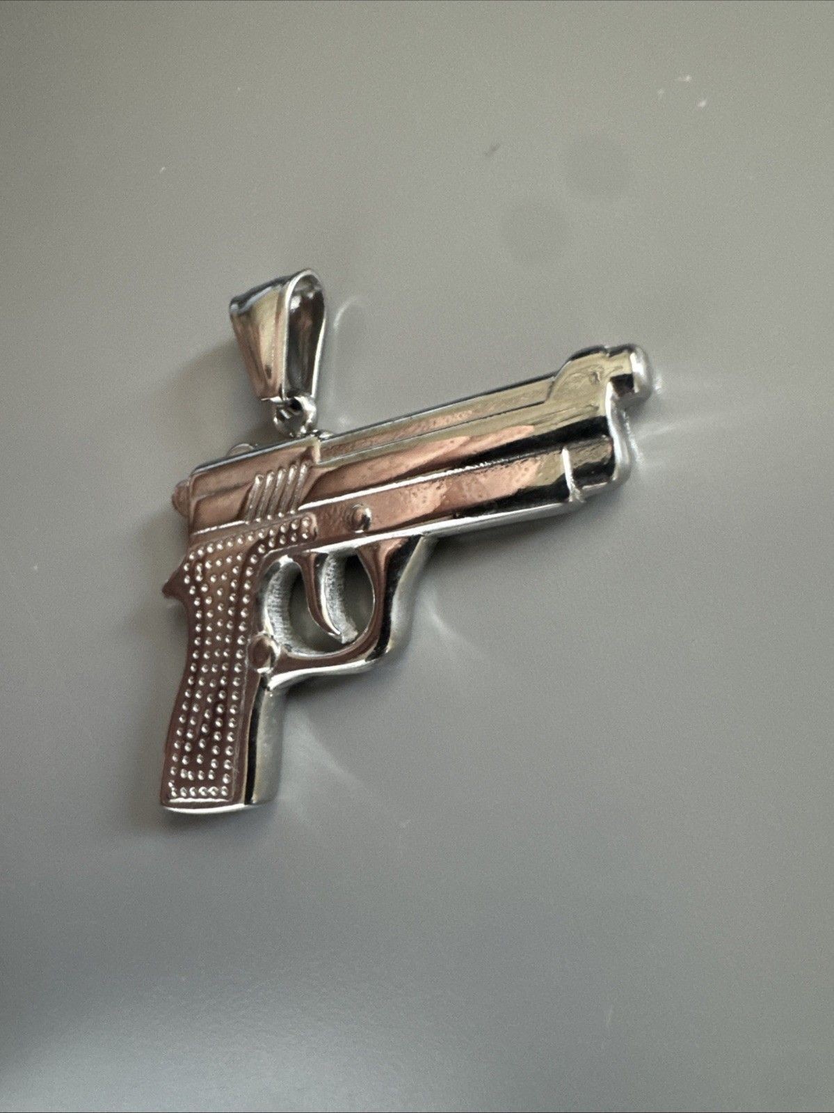 Stainless Steel Pendant Gun Glock Hip Hop Street Wear 24” Box Chain Gift Men’s