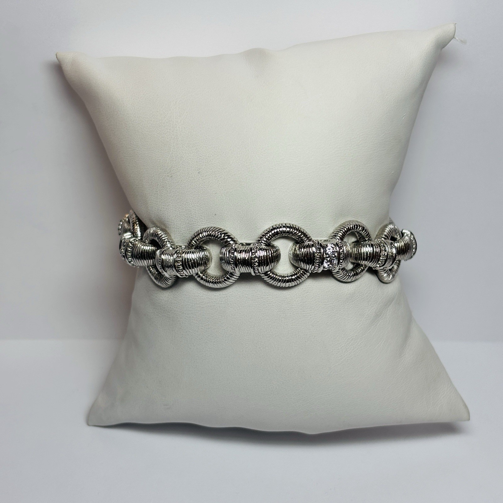 Judith Ripka Sterling 925 Silver Rolo Link CZ Bracelet 8 in – 1.90