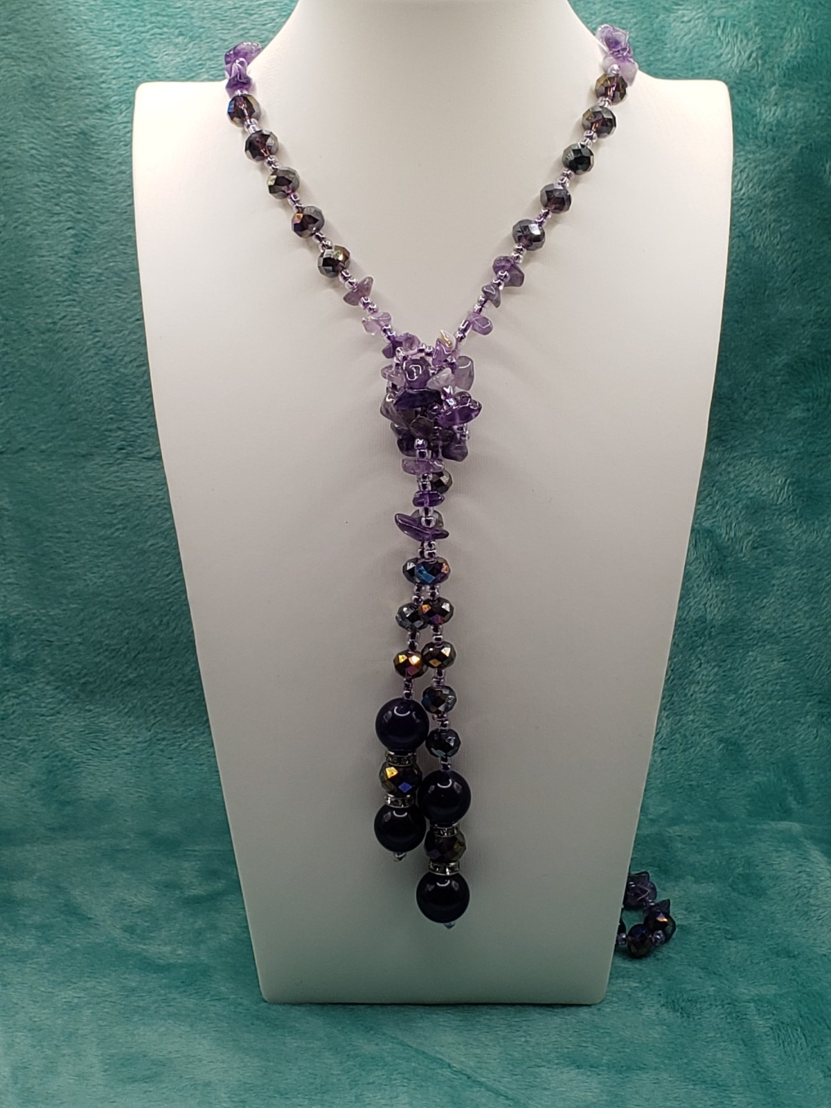 Lot of 4 Boho Beaded Statement Necklaces Amethyst Point Agate Crystal Tassel