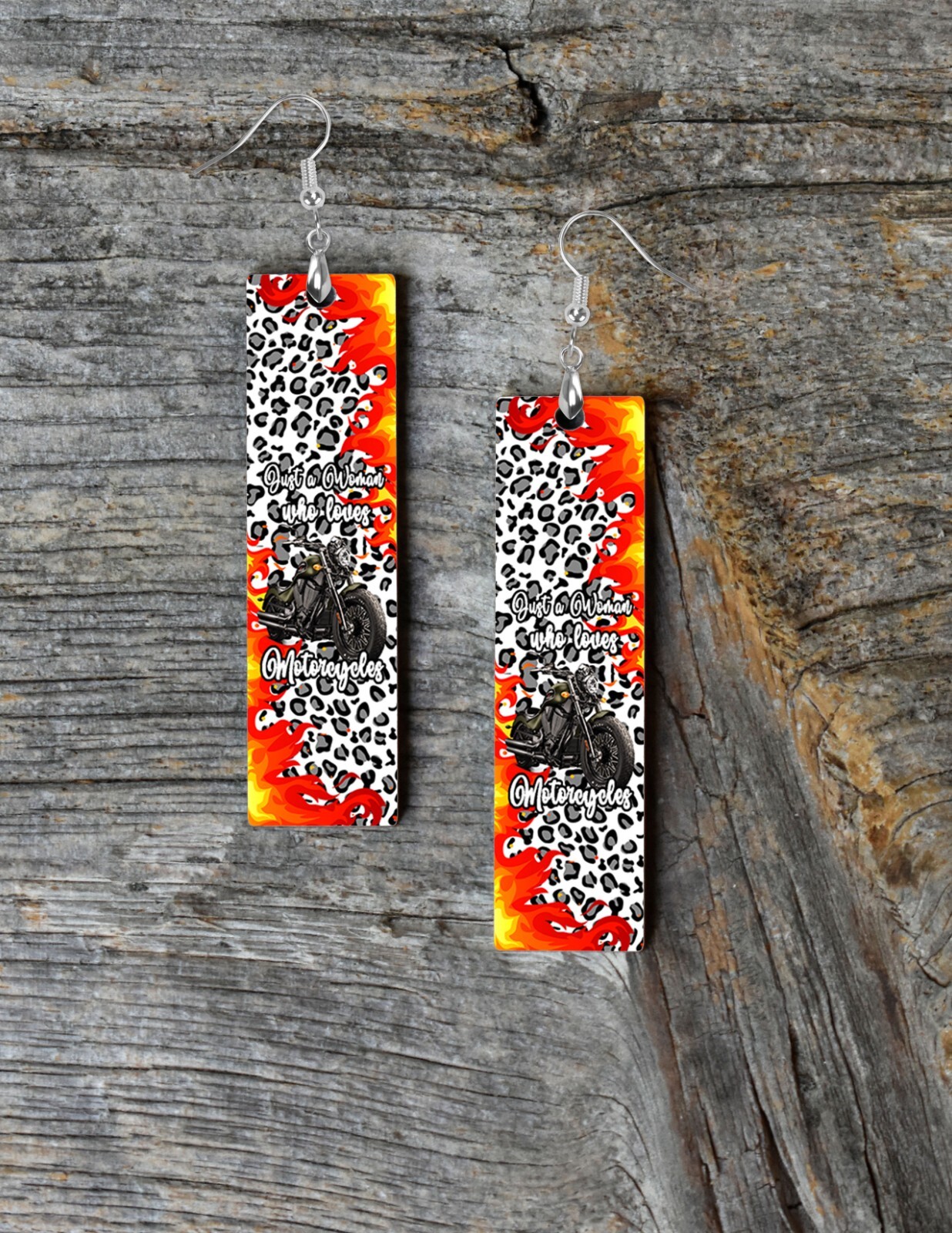 Earrings Just a Girl Who Loves Motorcycles Wood Bar Printed Earrings Jewelry