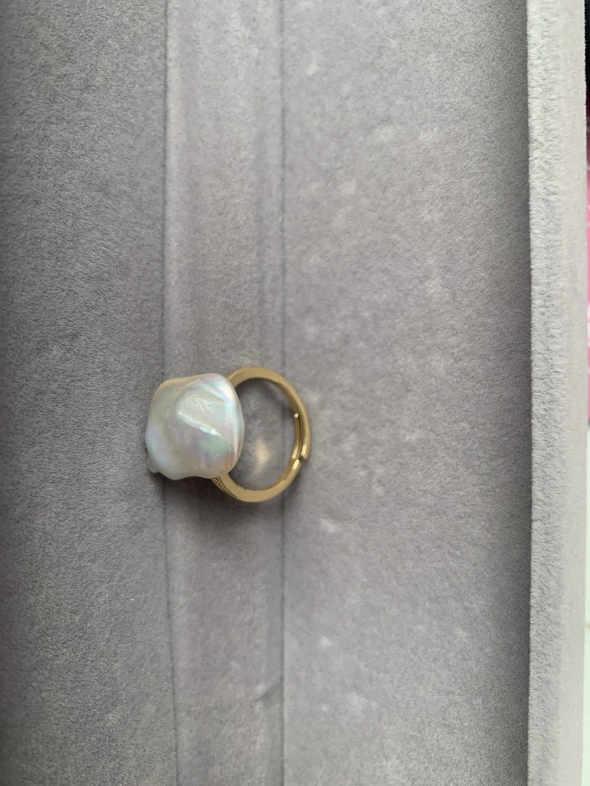 Iridescent Aurora Baroque Pearl Open Band Adjustable Stackable Gold Plated Ring