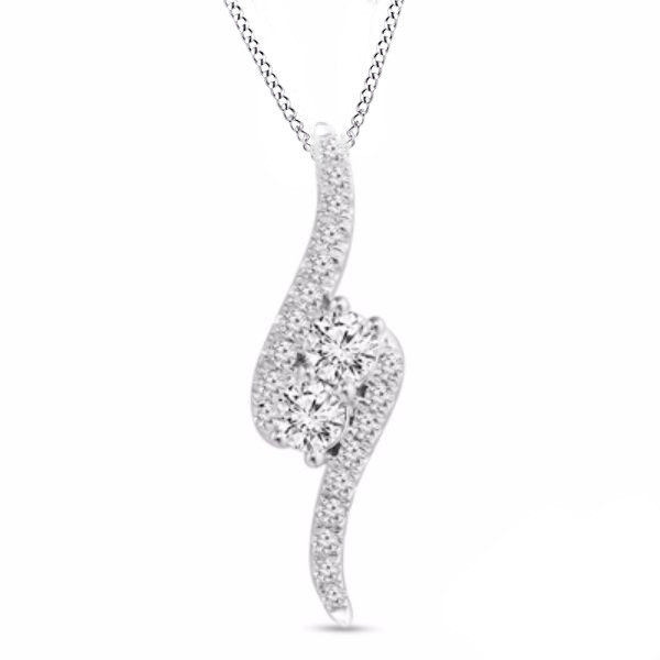 1 5/8 Ct Bypass Pendant Necklace Round Simulated Diamond 10K White Gold 18″ Rope