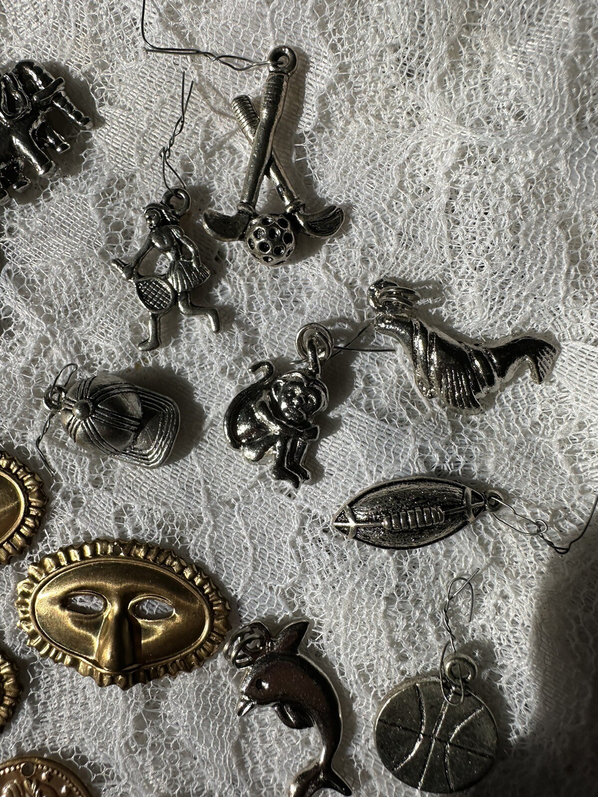 Huge Lot Of Charms King Tut Masks Sports Hearts Unicorn Tennis Scissors Coins