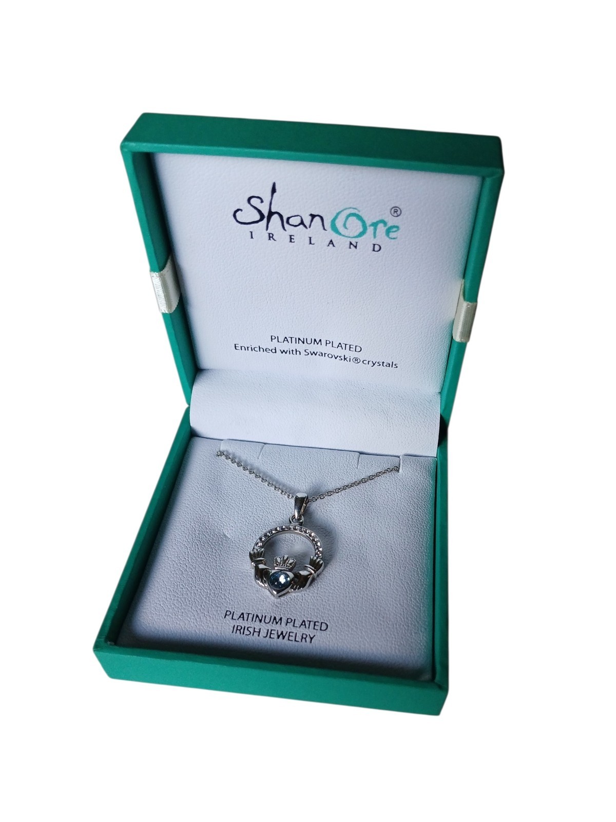 Shanore Irish Claddagh Pendant Swarovski Crystal Platinum Plated