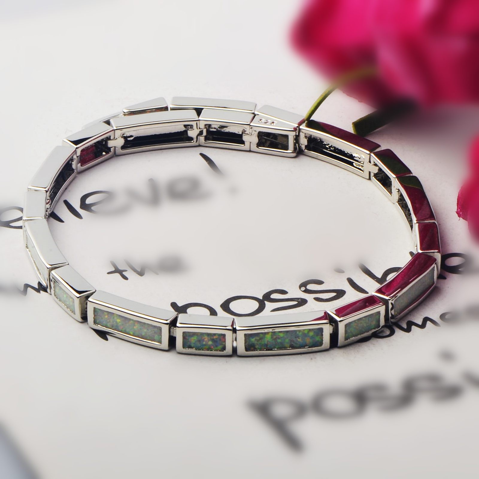 Hawaii White Opal Square Shape Bracelet Sterling Sliver Jewelry For Women Girls