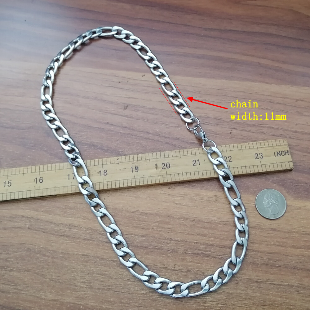 Large Figaro Link W:12MM stainless steel Silver Men bracelet or necklace 8-36in