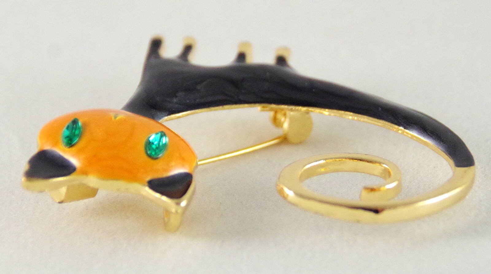 2″ ORANGE & BLACK CAT RHINESTONE EYES ENAMEL GOLD HALLOWEEN BROOCH PENDANT COMBO