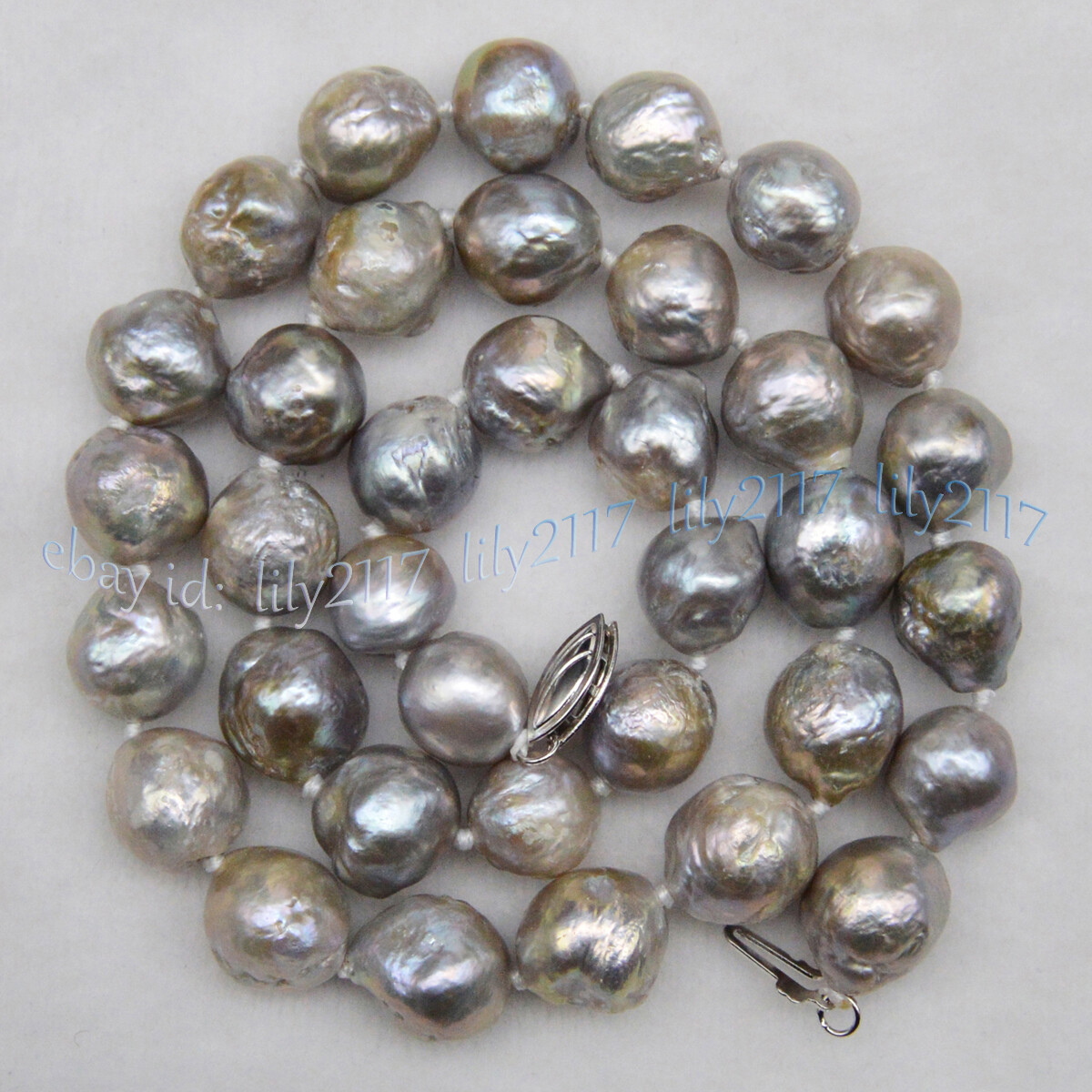 Huge 10-12mm Natural Silver Freshwater Reborn Keshi Baroque Pearl Necklace 18”