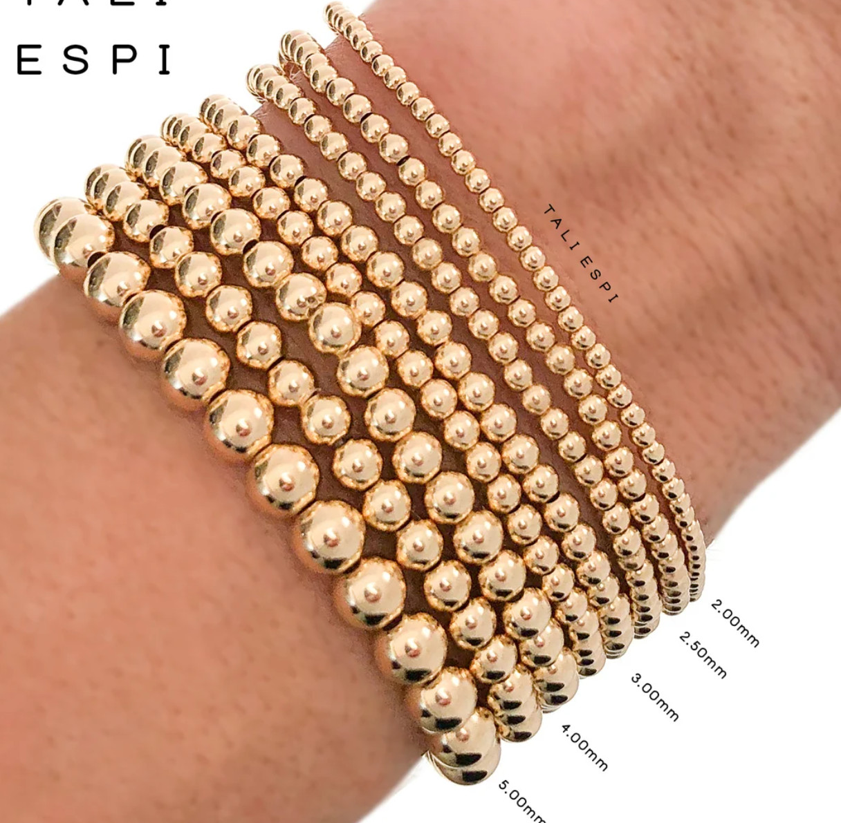 3mm 4mm 6mm 8mm Women Men 18k Gold Filled Bead Elastic Bracelet Bohemian Jewelry