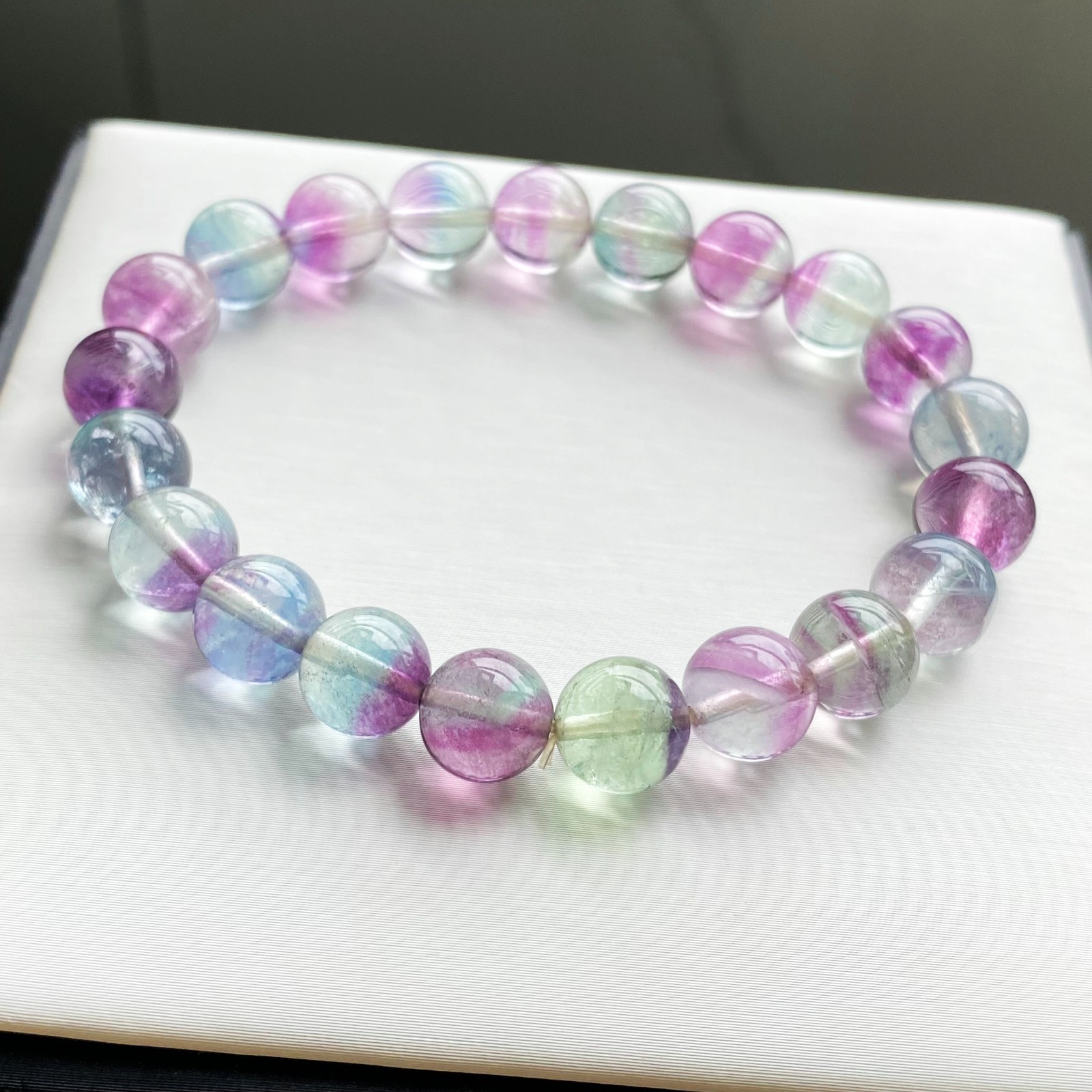 9mm 1pcs Natural Color Fluorite Quartz Crystal Gemstone Beads Bracelet