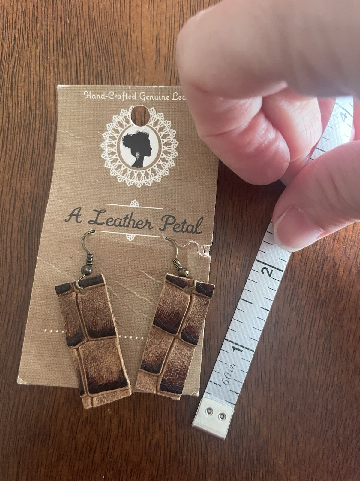 Brown Leather Rectangle Drop Earrings Dangle Leather Bar Boho Earthy