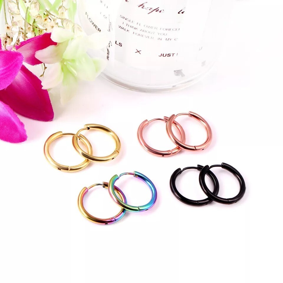 Stainless Steel 12 Gauge Huggie Hoop Earrings Unisex Women Men 13mm – 25mm E10
