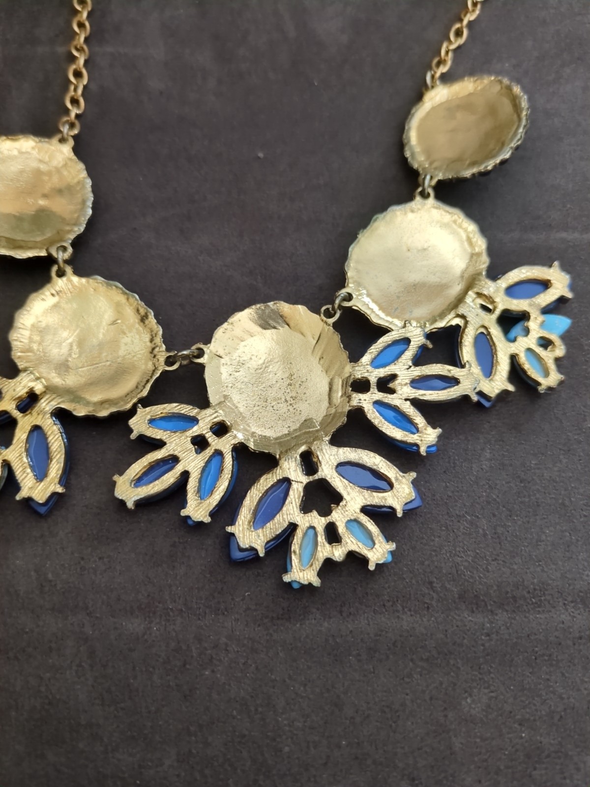 Statement Bib Necklace In Multi Blue Colors Beaded 21″