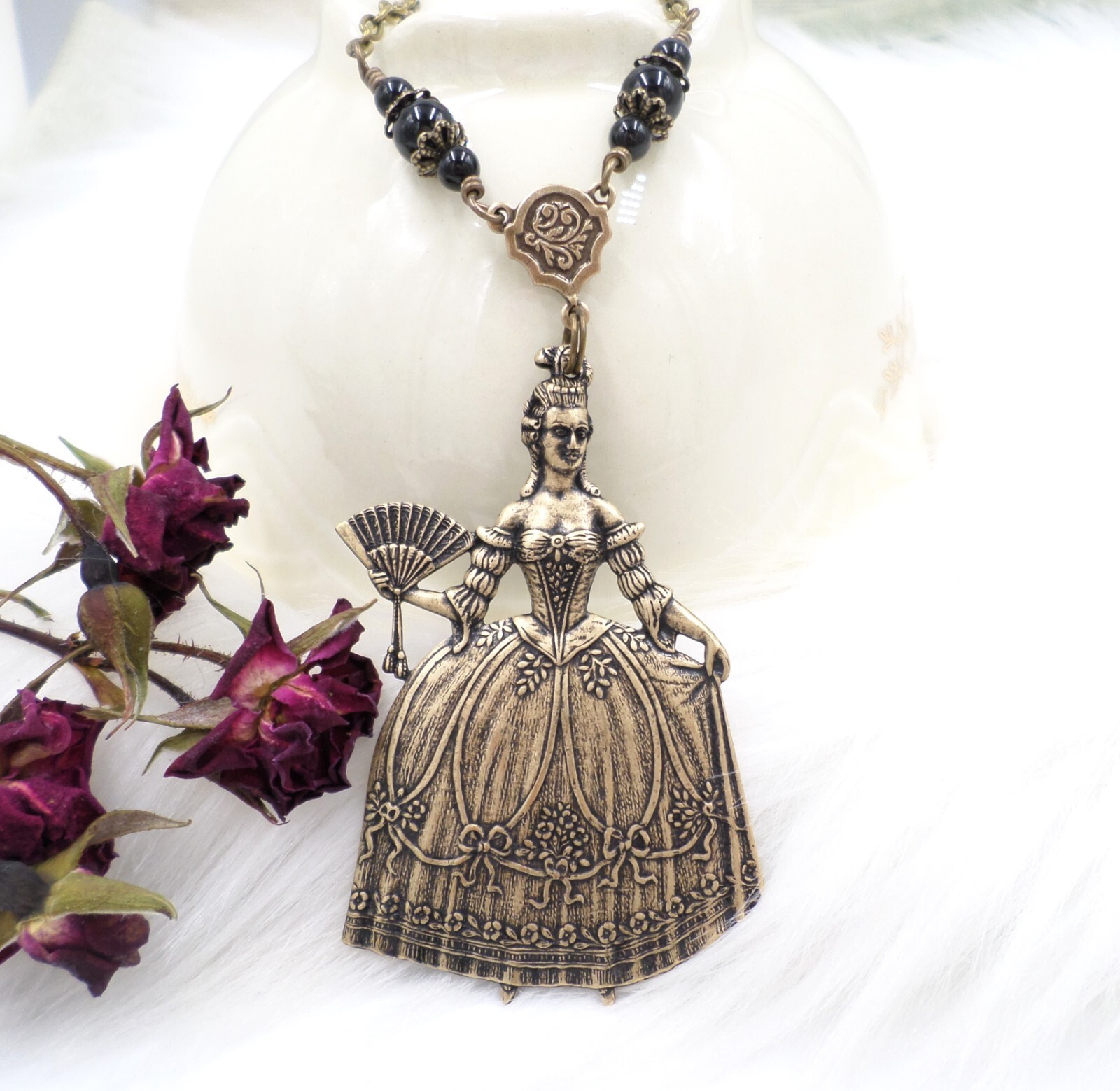 Marie Antoinette Necklace Victorian Lady Pendant Bronze Tone Gothic Jewelry