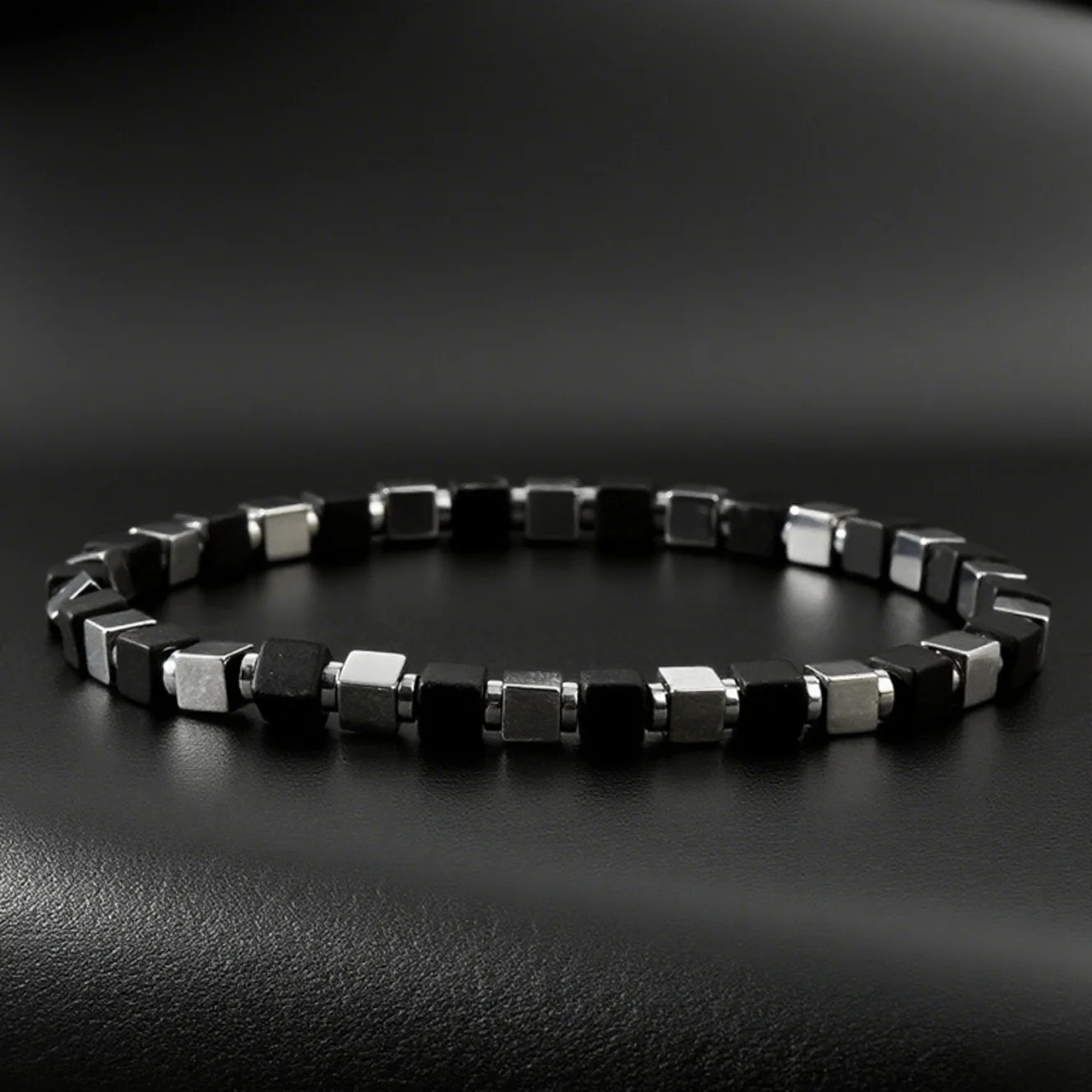 Men’s Black Obsidian & Hematite Stretch Bracelet Protection Healing Jewelry Gift