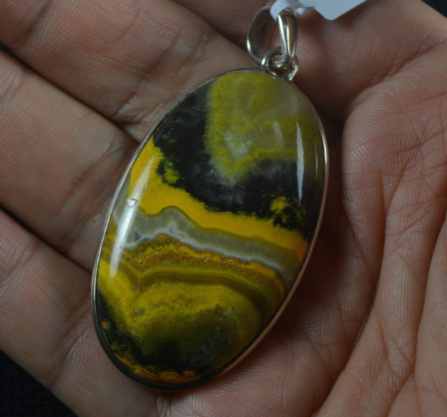 Mustard Jasper pendant Bumblebee Silver Natural Color No Dyeing Special Pattern