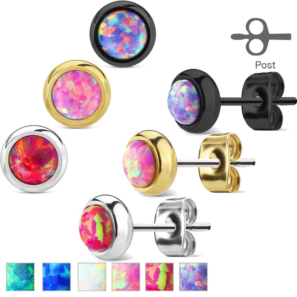 316L Surgical Stainless Steel Lab-Created Opal Post Stud Earrings (Choose Color)