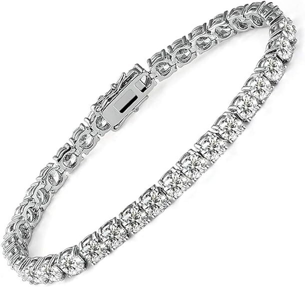 18k White Gold Plated CZ Tennis Bracelet, 4MM Cubic Zirconia Charm Bracelet