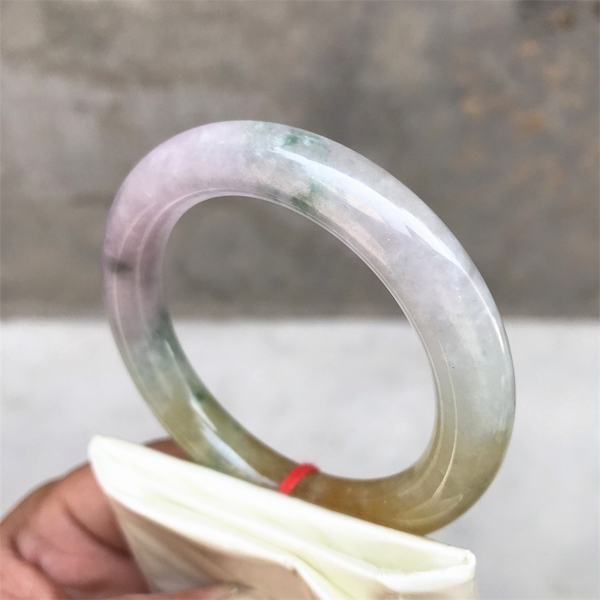 51.5MM Natural Ice Lavender Yellow Jadeite Jade Bracelet Emerald Jade Bracelet