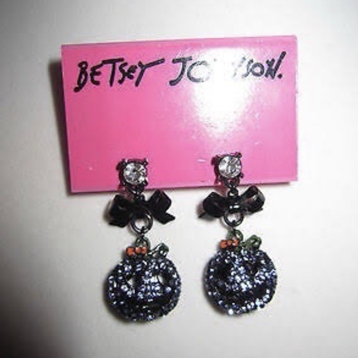 Betsey Johnson Black Bow Crystal & Rhinestone Dangle Stud Earrings Butterfly