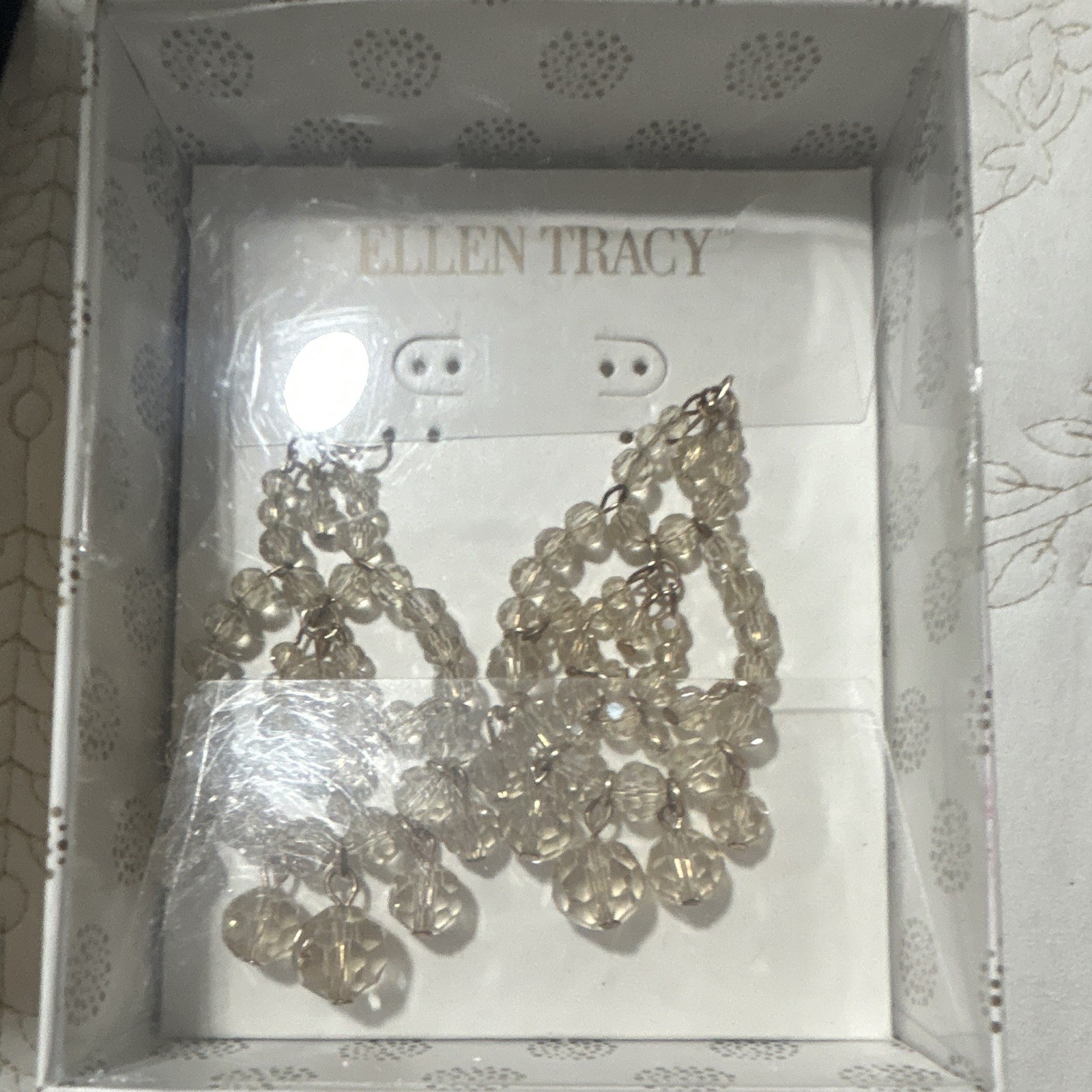 Ellen Tracy Clear Crystal Beaded Chandelier Dangle Hook Earrings