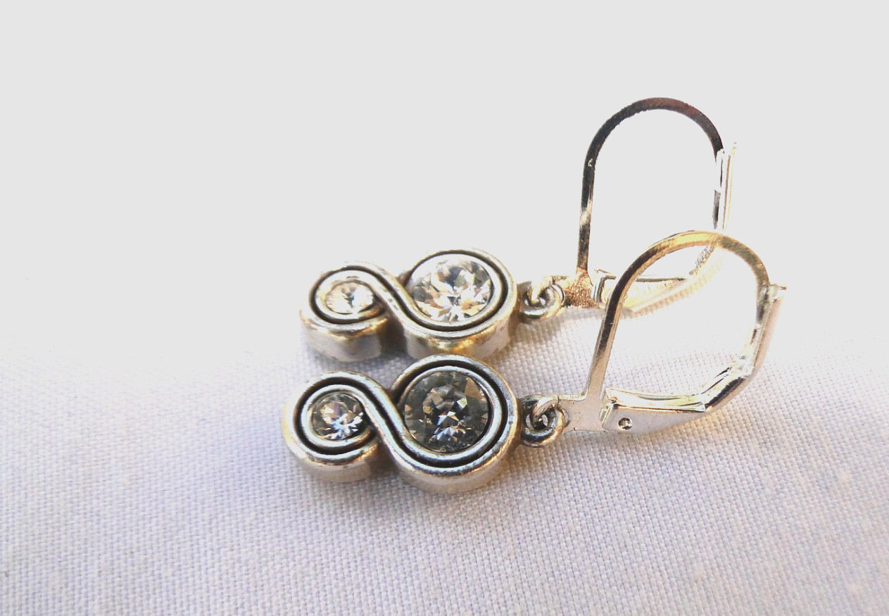 Altered Brighton Infinity Silver & Crystal Charm On Lever Back Earrings