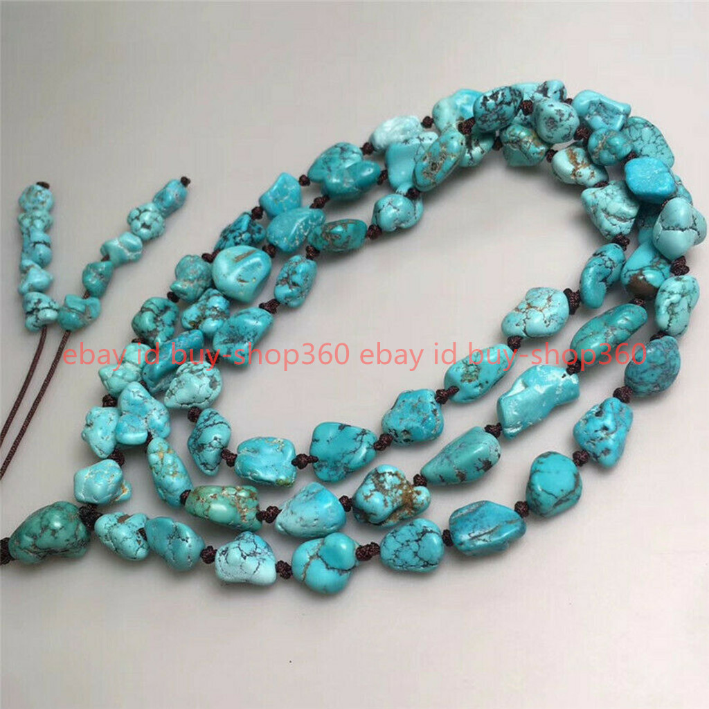 Natural 10x14mm Blue Turquoise Gemstone irregular Beads Necklace 35in
