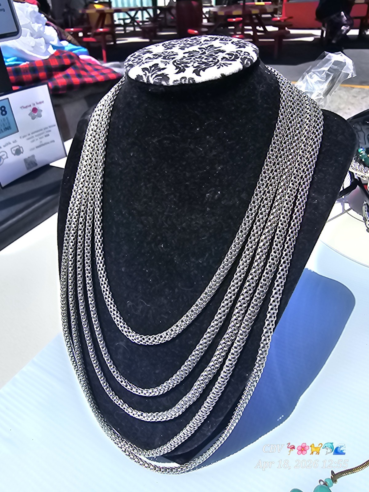 Silver Tone Layered Multi-Strand Mesh Chain Necklace, Metal, No Stone