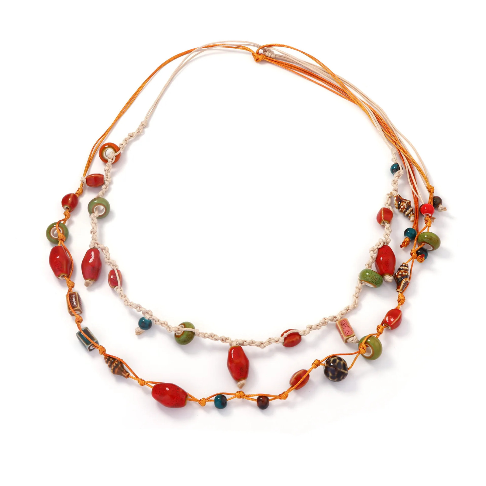 Bohemian Handmade Shell Conch Pendant Necklace for Women Double-layer Long Neckl
