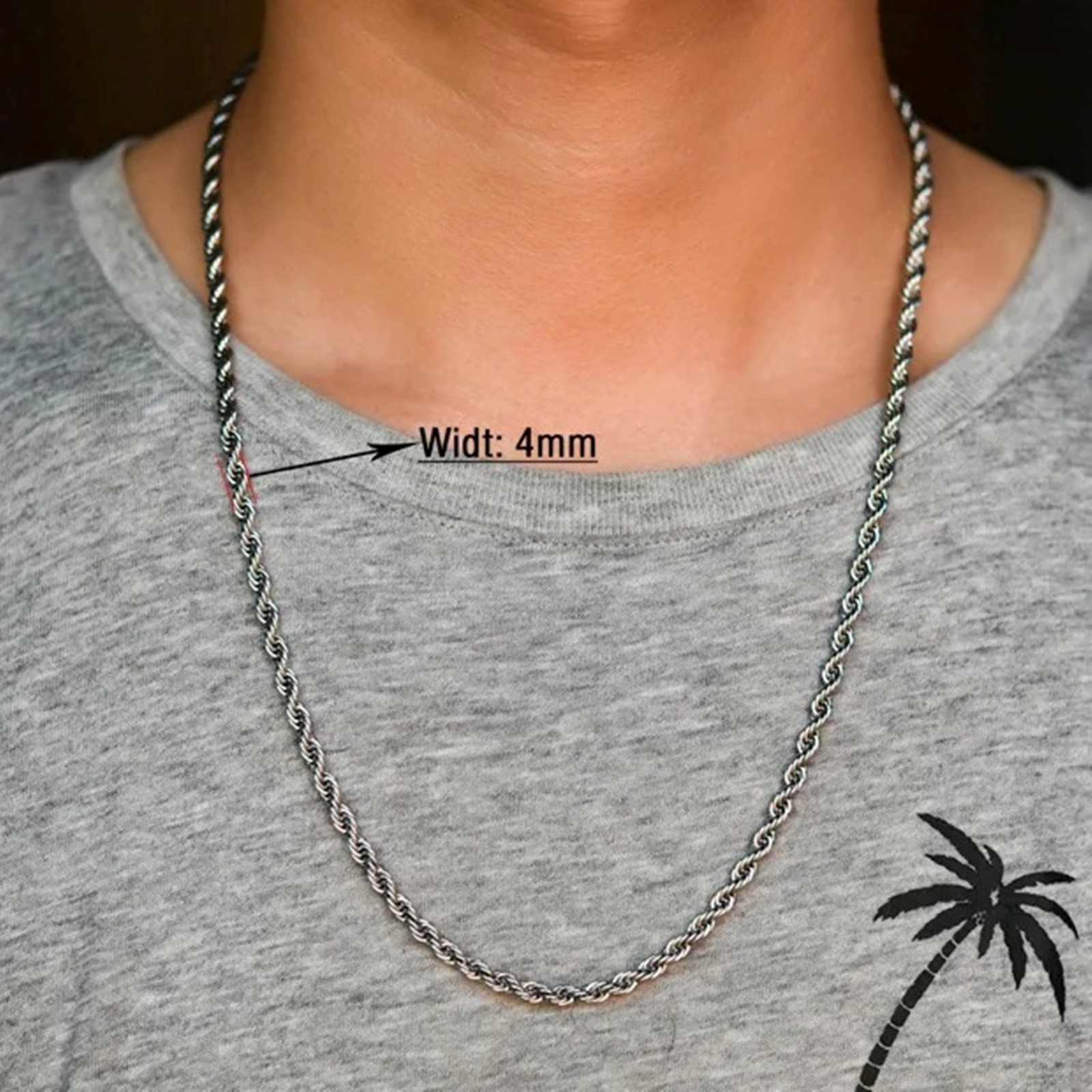 Rope chain necklace for men and women, stainless steel, 16/ 30 in, 2/3/4/5/6mm