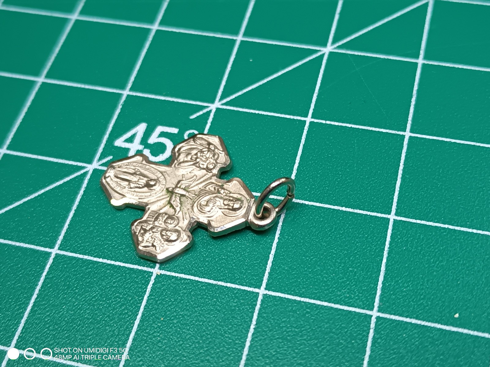 Vintage LM Marked Stainless Steel Small Religious Cross Floating Pendant