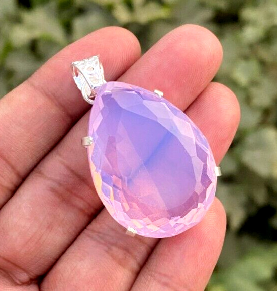 95+ Cts Certified Natural Fire Opal Pear Cut Gemstone Solid 925 Silver Pendant