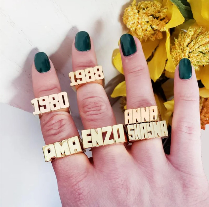 Custom Name Ring Jewelry Stainless Steel Letters Numbers Gold Silver Rose Gold
