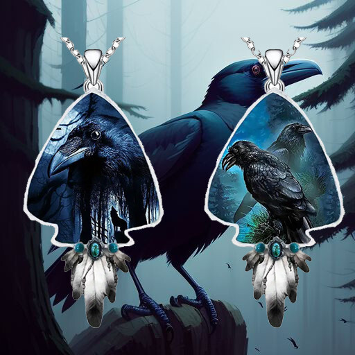 Raven Crow Spear Head Feathers Jewelry Gothic Silvery Bird Pendant Necklace