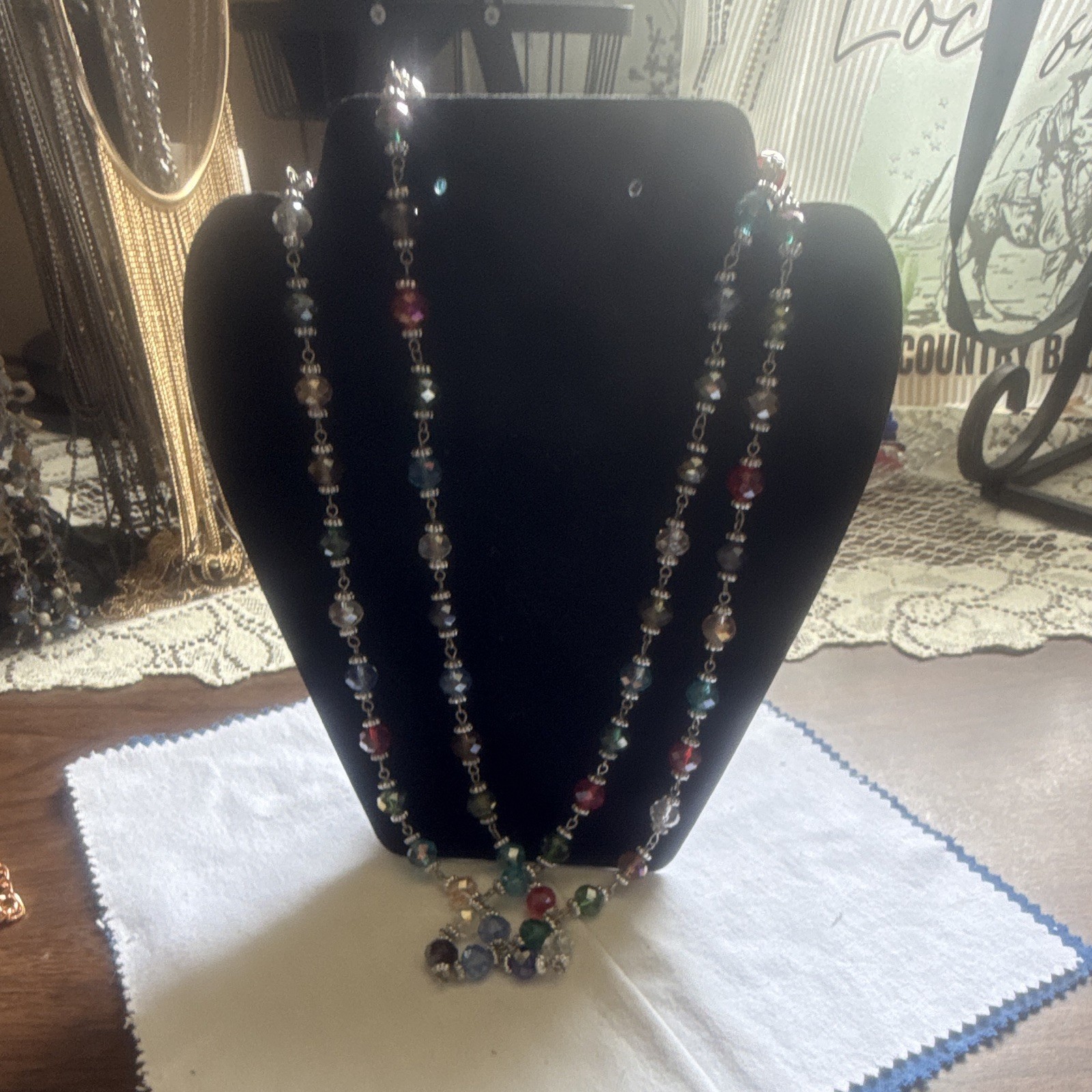 Multicolor Crystal Beaded Charm Pendant Cable Chain Necklace Lobster Adjustable