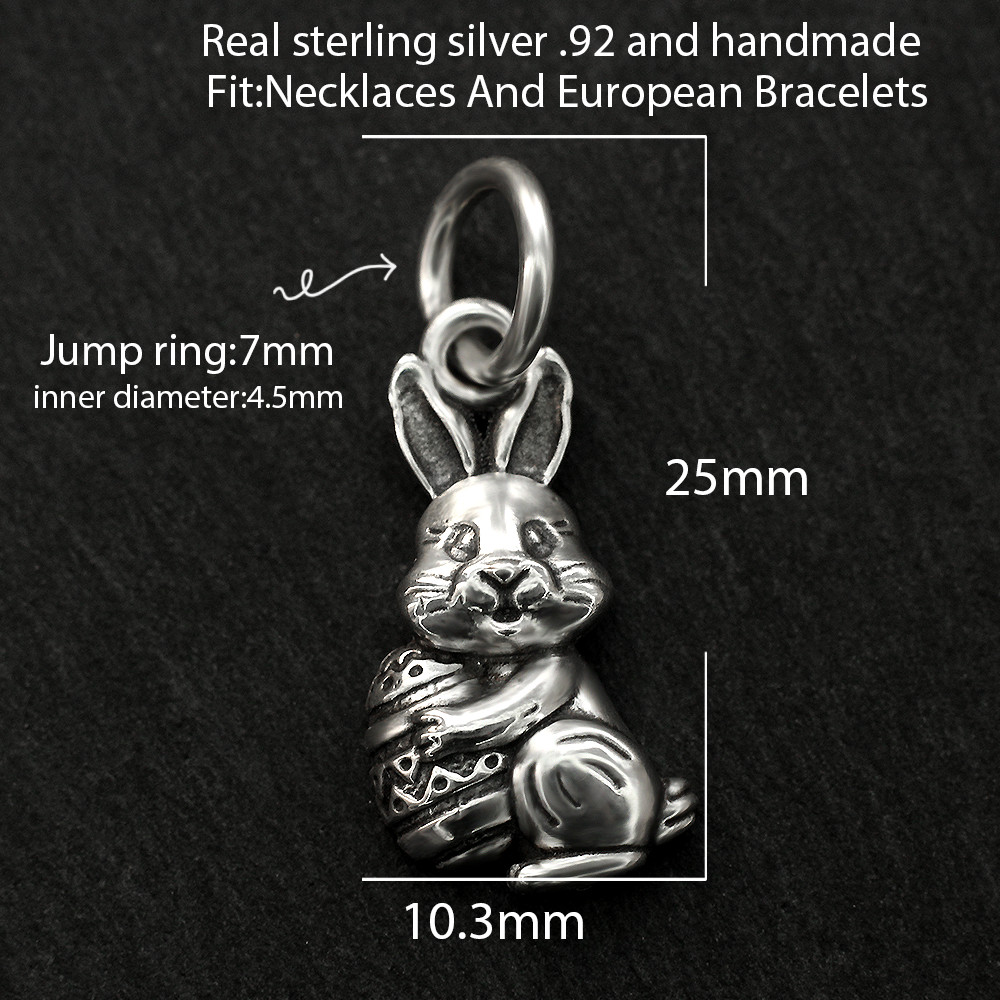 Easter Rabbit Pendant Charm 925 Sterling Silver Easter Egg Fit Necklace Bracelet