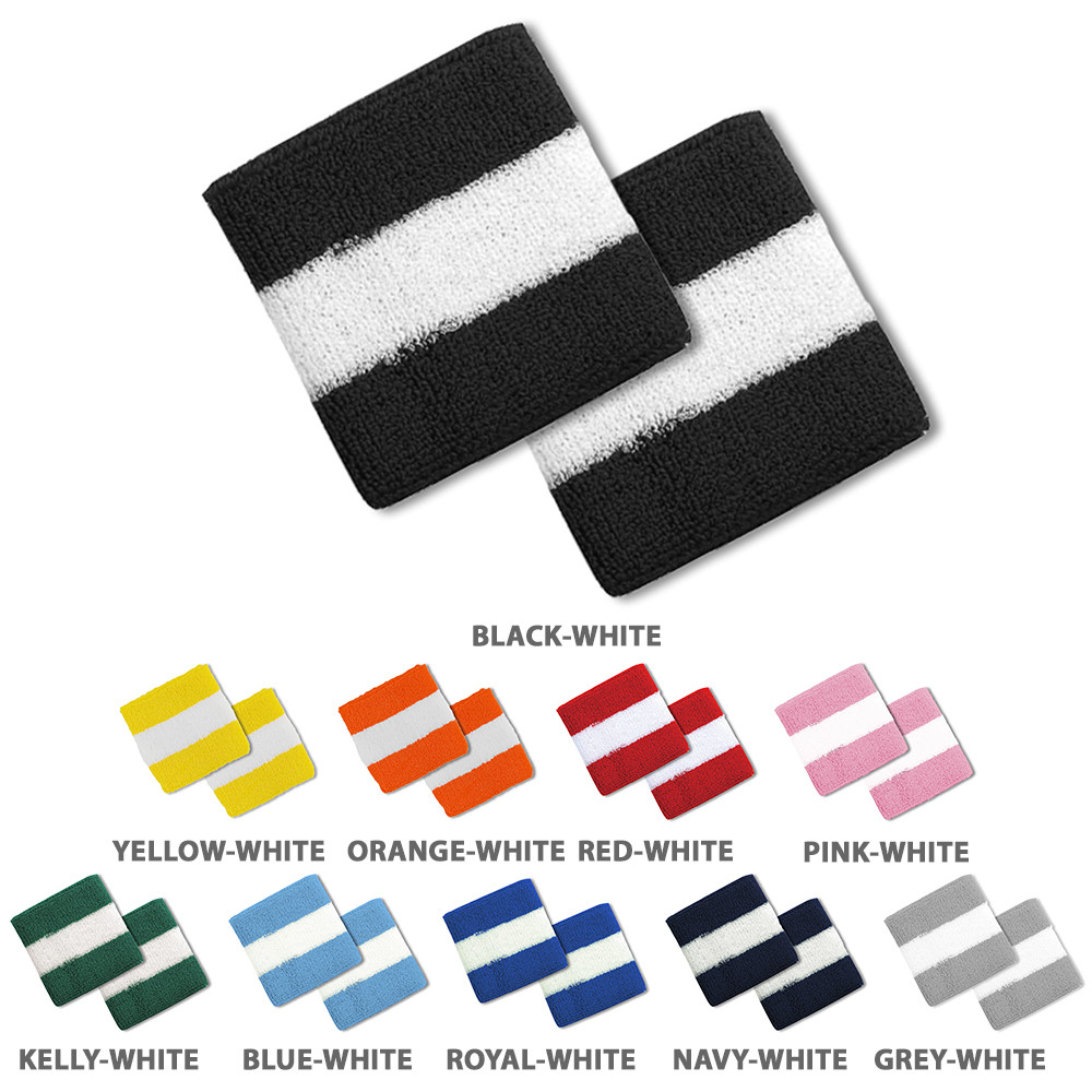 Cotton Terry Cloth Stripe Sports Wrist Band 2 Pack – FREE SHIPPING