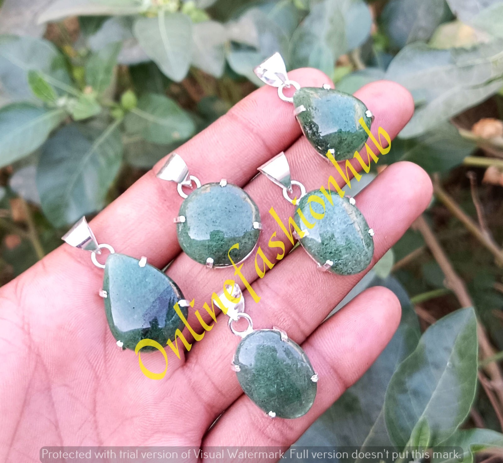 WOW Aventurine Gemstone 10 PCs Wholesale Lot 925 Silver Plated Prong Pendants