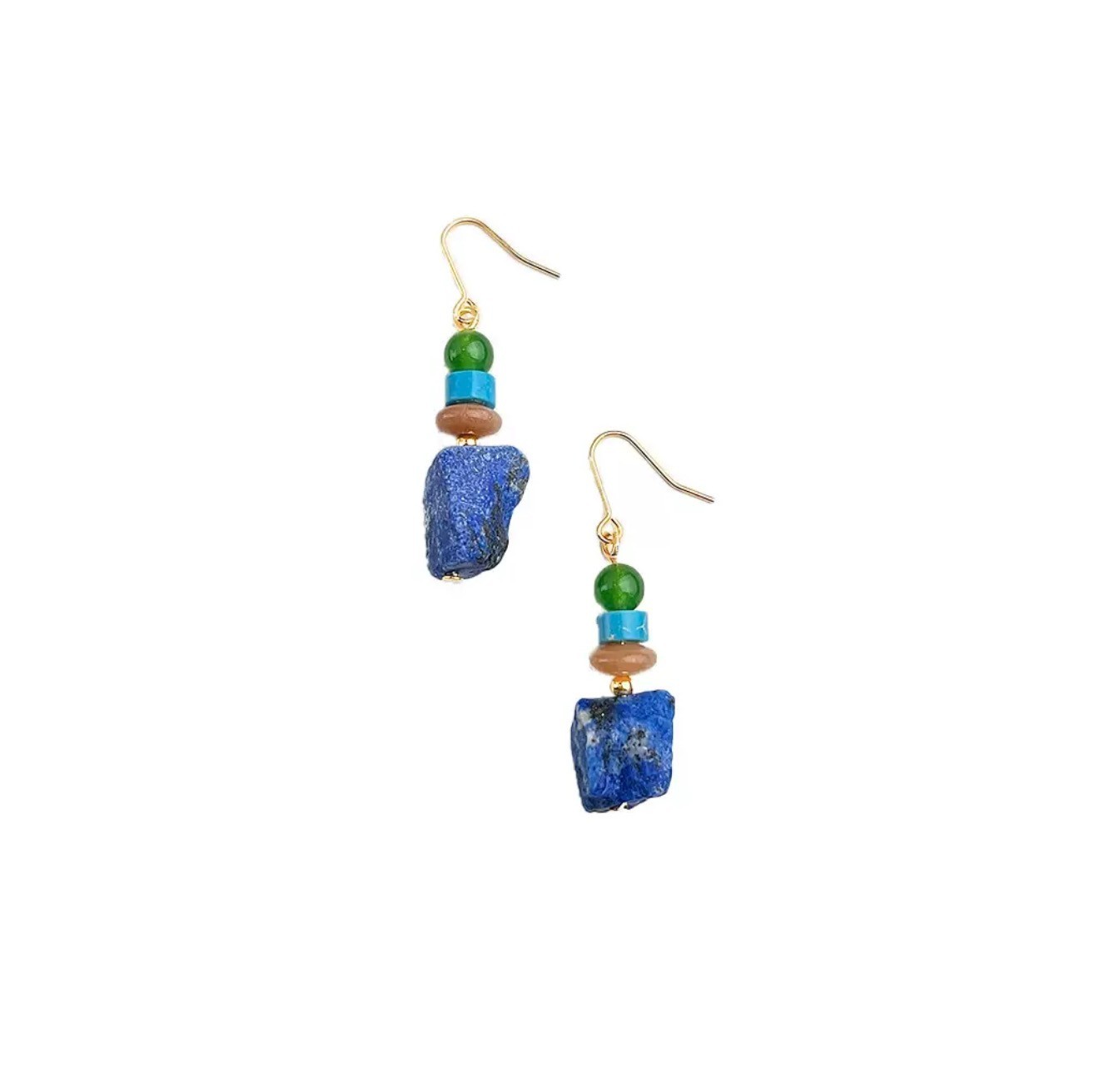 Handmade Natural Lapis Lazuli Dangle Earrings Agate Aventurine Copper Alloy