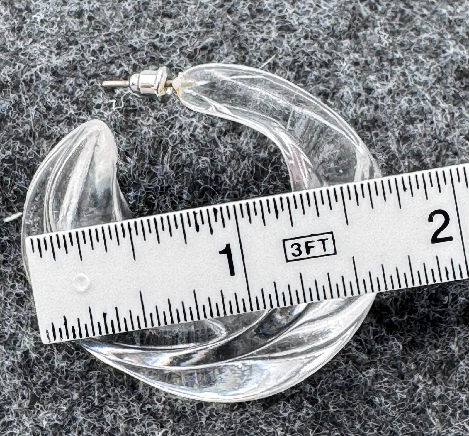 Chunky Clear Acrylic Resin C-Hoop Earrings Fashion Post Back 80’s 90’s