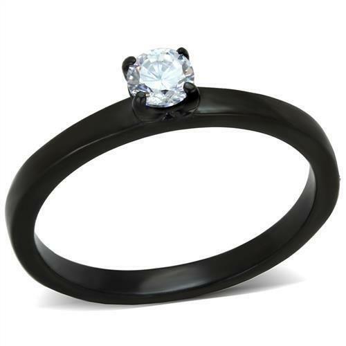TK2016 – IP Black(Ion Plating) Stainless Steel Ring with AAA Grade CZ in Clear