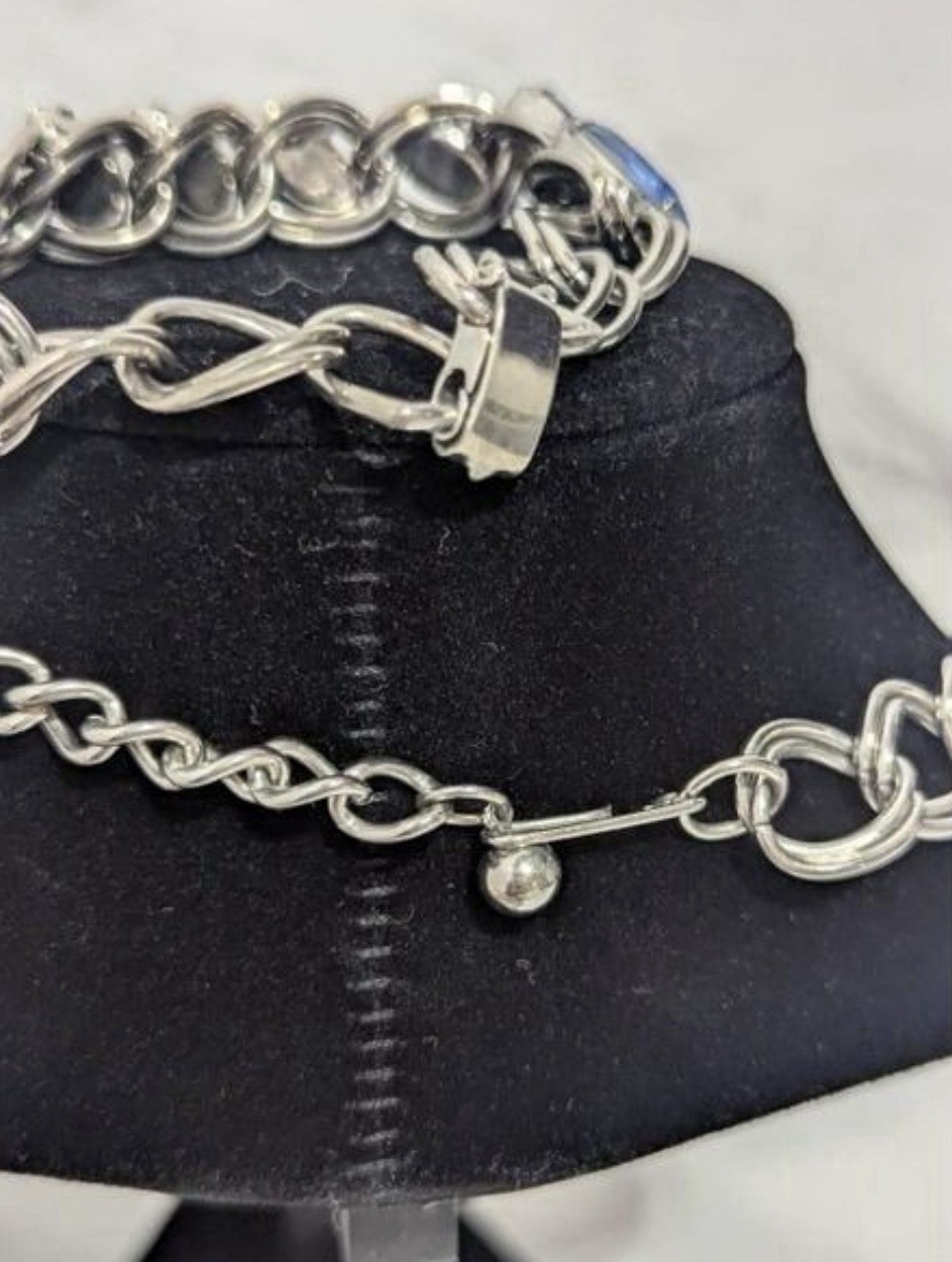Unknown source Silver Tone Necklace & Bracelet Set with Blue Glass Marquise