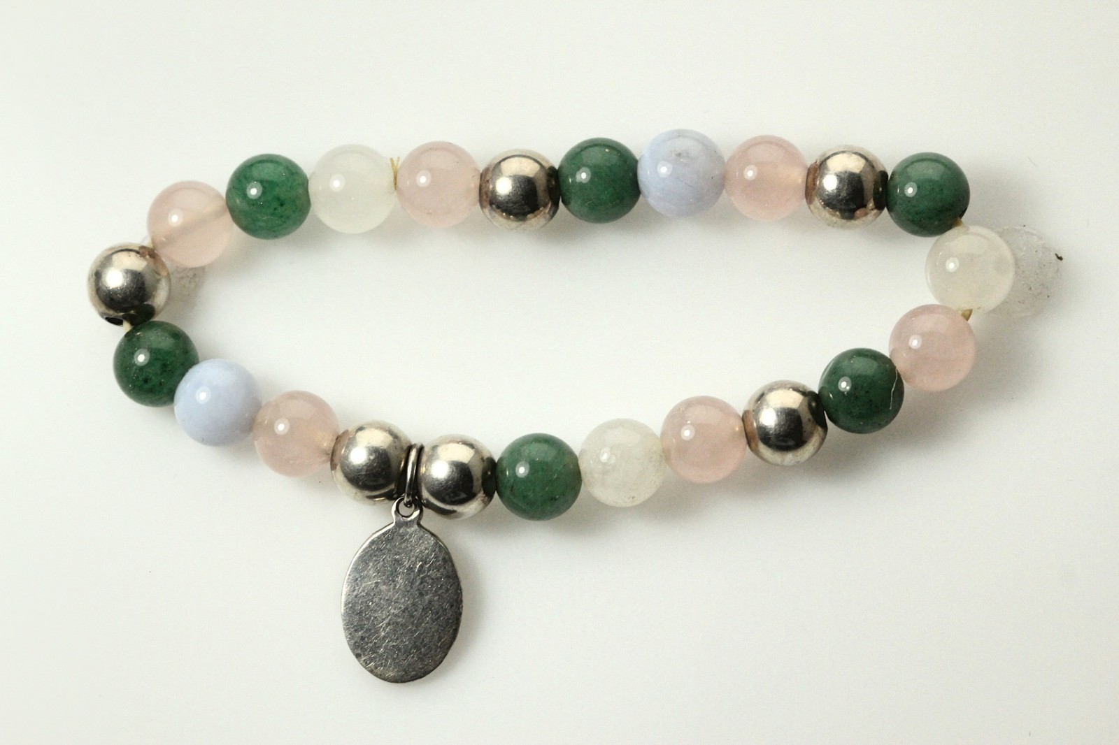 925 Sterling Silver & Multi-Color Beaded Stretch Bracelet 17 Grams (BR2013)