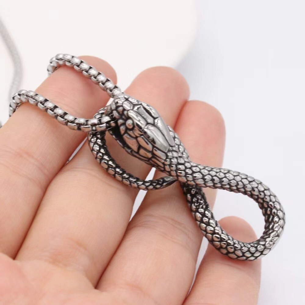 Silver Animal Serpent Snake Pendant Necklace Chain Mens Punk Gothic Jewelry Gift