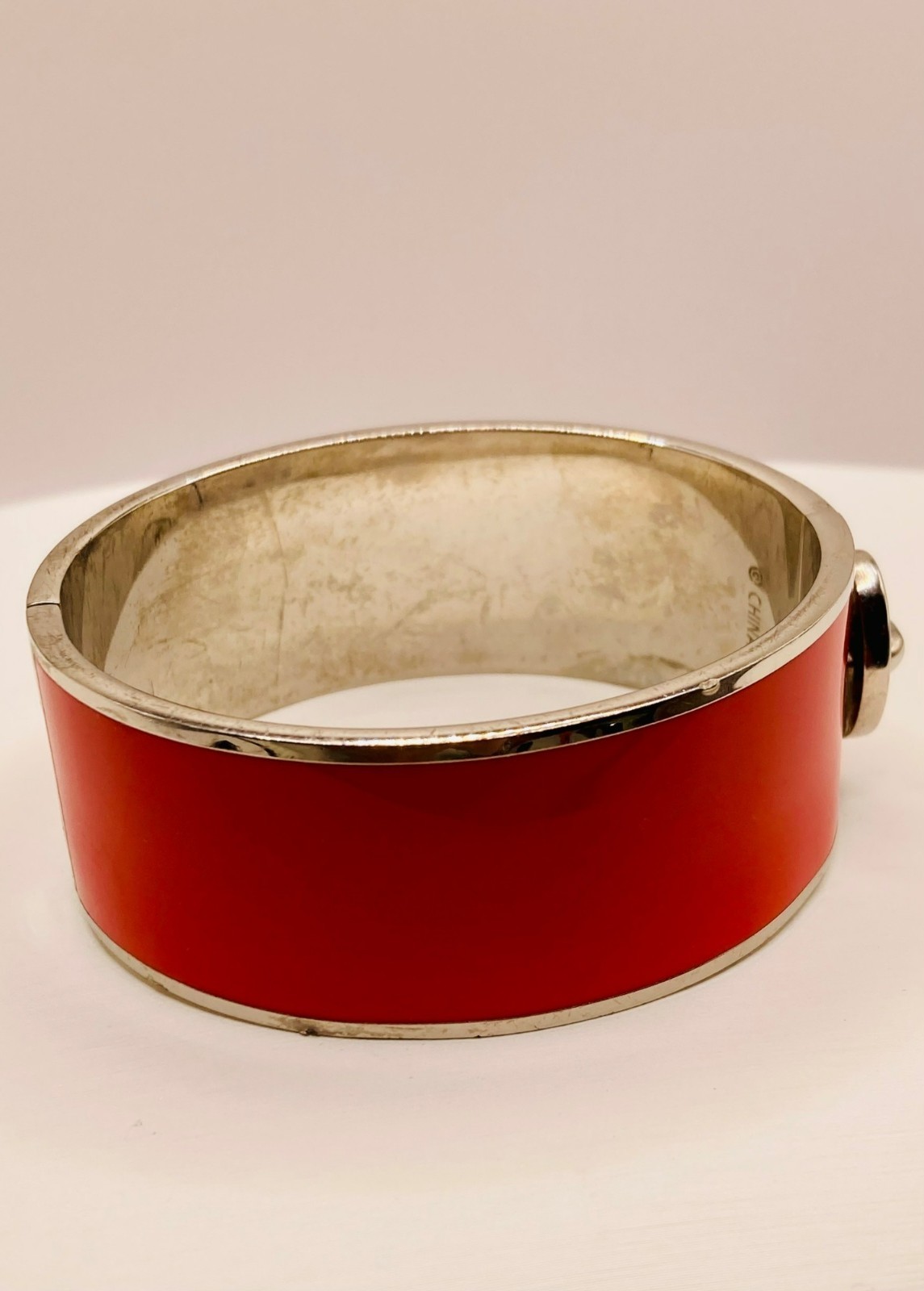 Coach Red Enamel Hinged Bangle Bracelet -FAIR Condition -73B