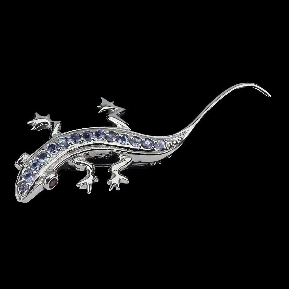 1 Ct round Cut Simulated Tanzanite Brooch Pin 2″ Real 925 White Sterling Silver