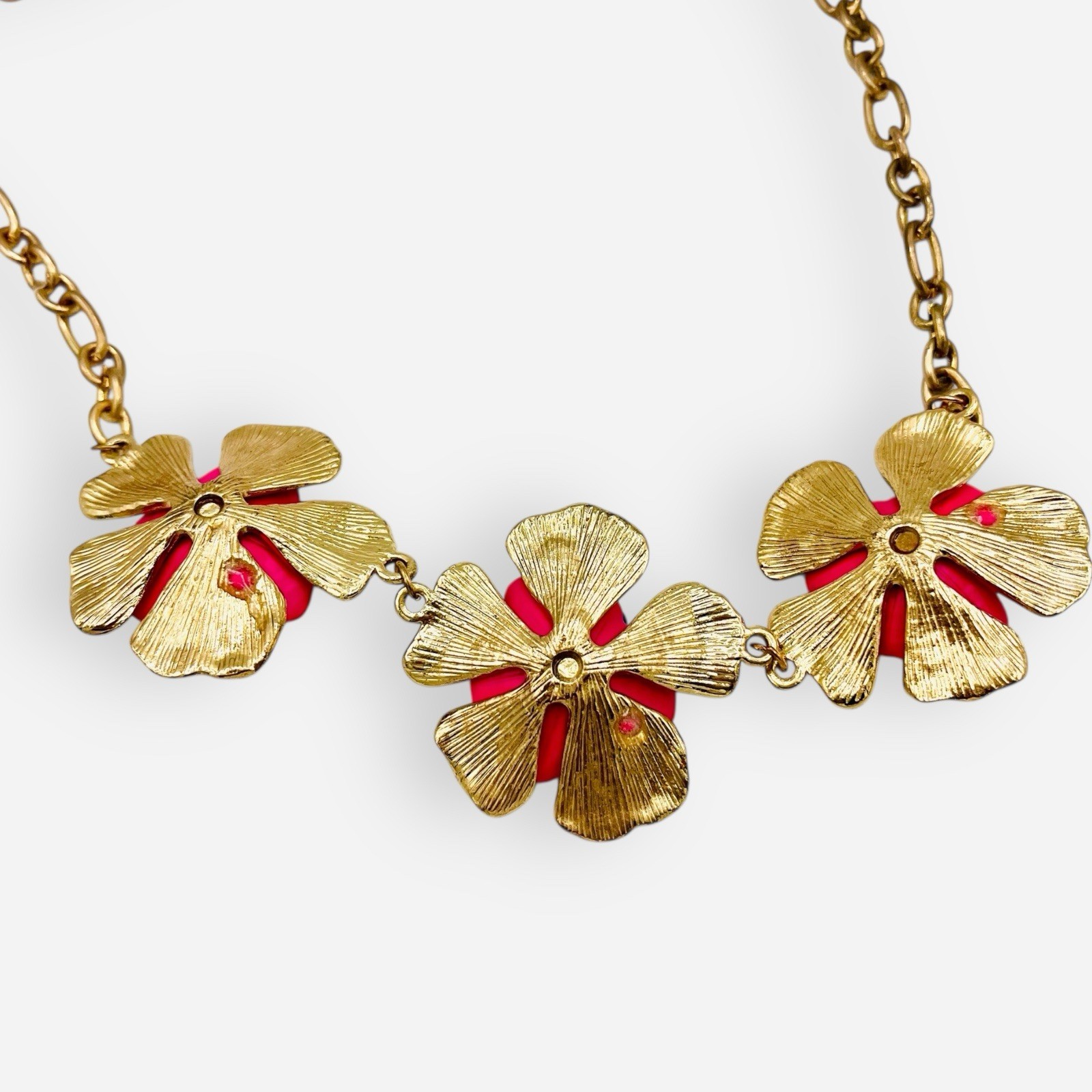 Floral Flower Statement Necklace Pink Green Gold Aurora Borealis Crystals