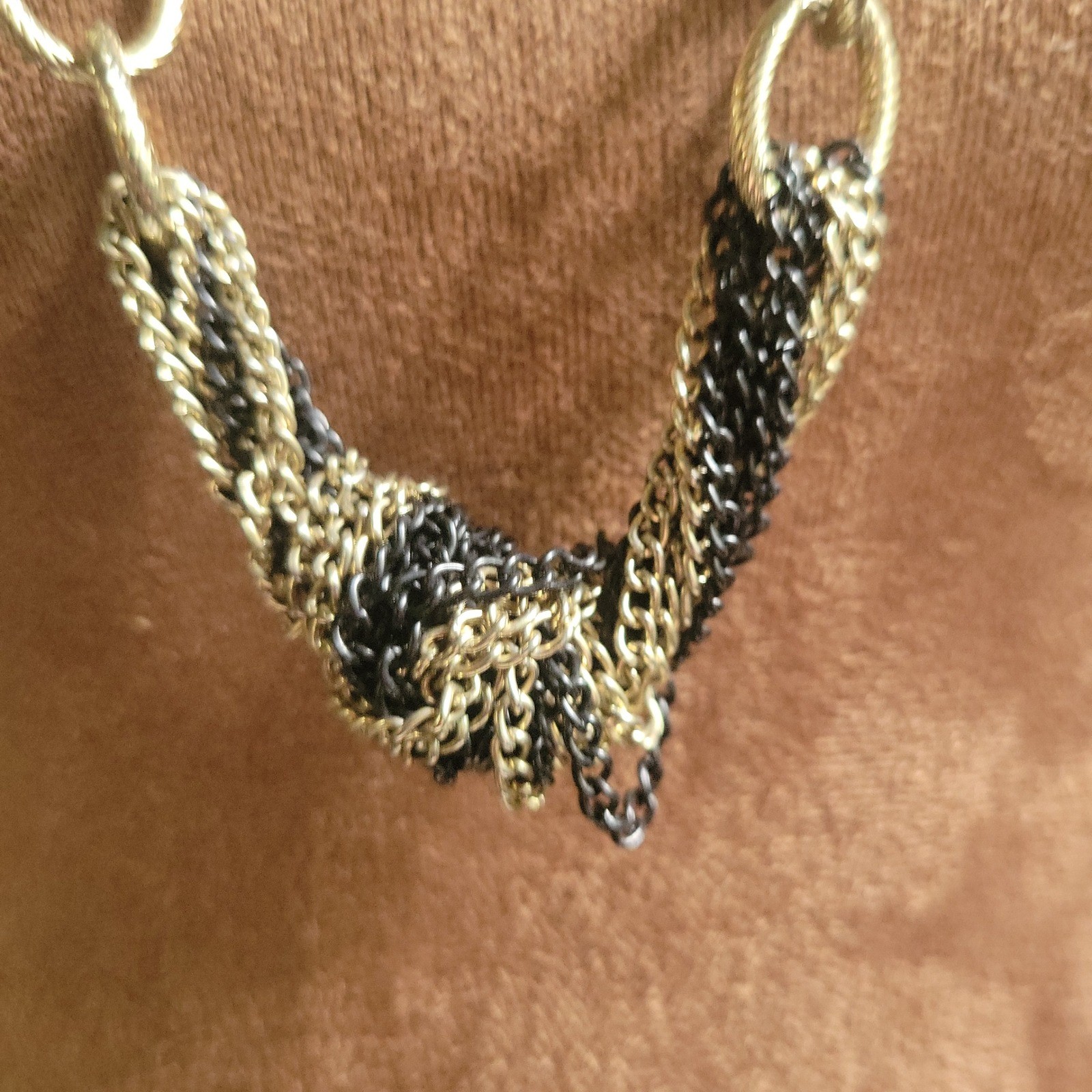 Gold Black Multi Strand Knotted Chain Statement Necklace 22 Inch Eclectic