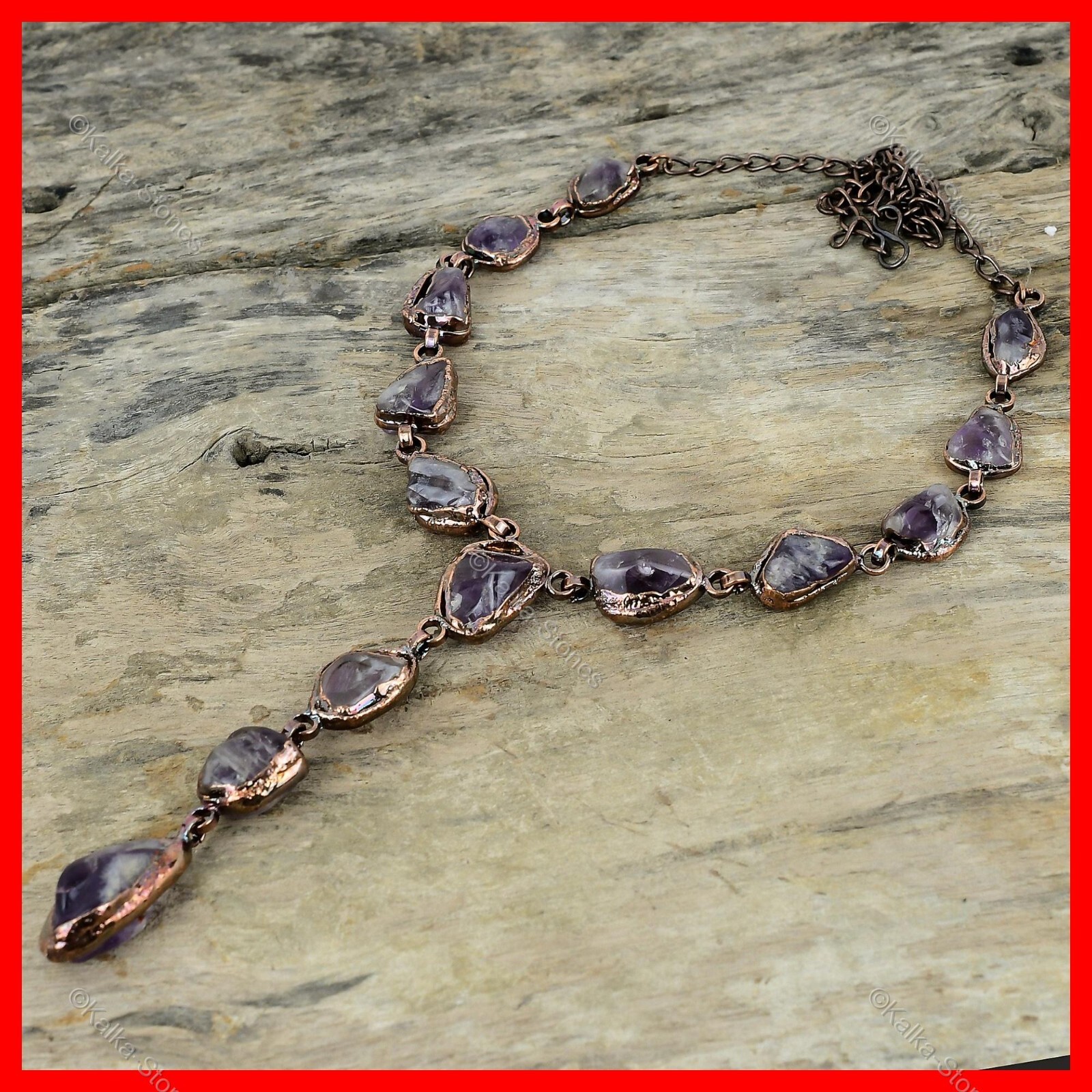 Copper Super 23 Amethyst Rough Stone Ethnic Chain Electroformed Necklace Jewelry